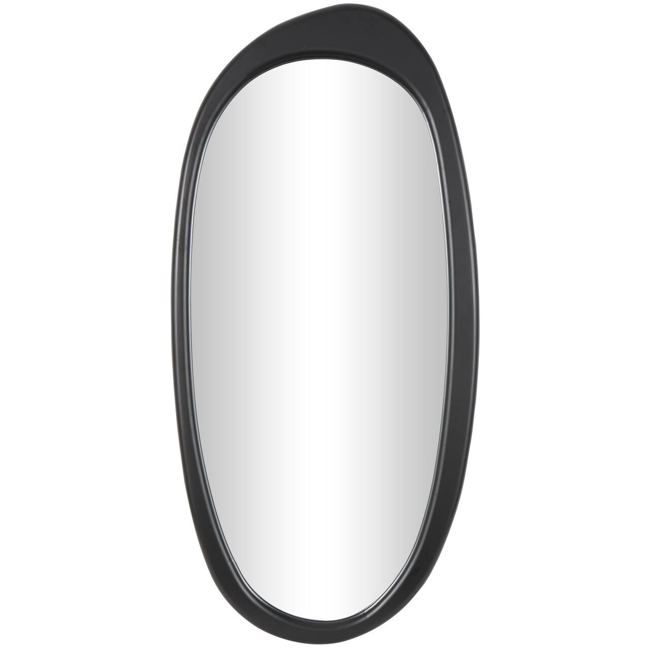51" Black Wooden Abstract Oval Framed Wall Mirror